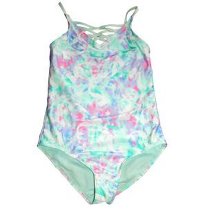 WONDER NATION girls medium 7-8 teal purple pink mermaid one piece swimsuit